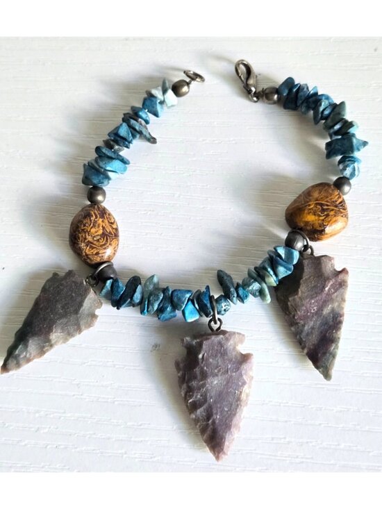 Unbranded Jewelry - Mens Women Blue and Brown Stones 3 Arrowheads Bracelet Lobster Clasp 28 grams